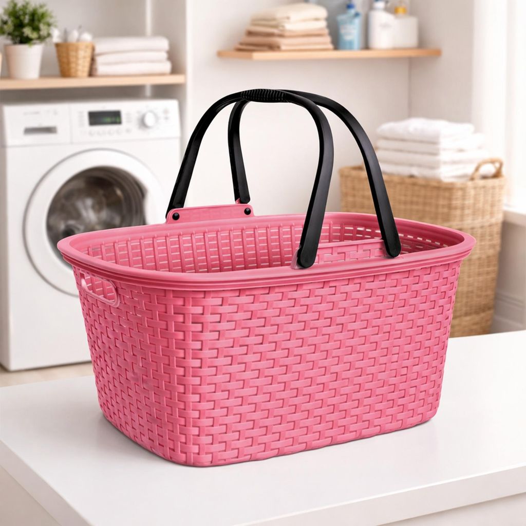32 Liter Rattan Henkel Wäsche Korb Einkaufskorb Bügel Plastik Griffen Kunststoff