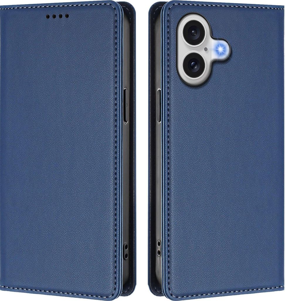 Handyhülle für iPhone 17, Kunstleder Klapphülle Stoßfeste Magnetische Hülle mit Ständer Dunkelblau