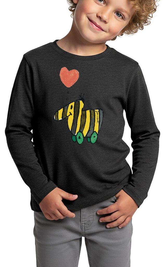 Spreadshirt Janosch Große Tigerente Mit Herz Liebe Kinder Premium Langarmshirt, 134/140 (8 Jahre), Anthrazit meliert
