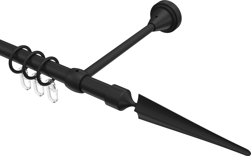 Interdeco Gardinenstange / Vorhangstange Schwarz, Typ Primus Lorenzo (Speer), 16 mm Ø 1-läufig, 400 cm