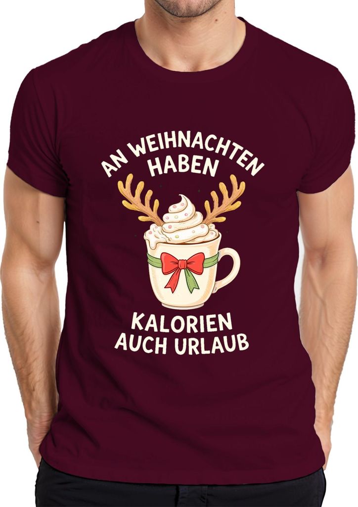 An Weihnachten haben Kalorien lustig Geschenk Kaffee Rentier Herren T-Shirt, Burgundy, 3XL