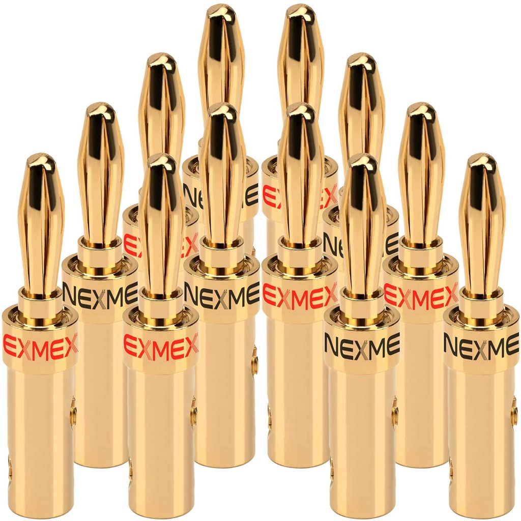NEXMEX Bananenstecker 4mm schraubbar 12x Stecker vergoldet für Lautsprecherkabel
