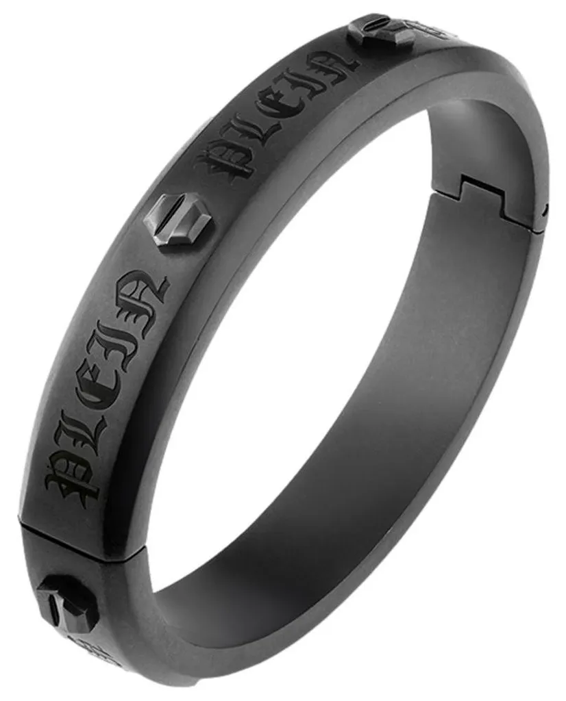Philipp Plein PJ7AA17BL Bracelet Rigide Hexagon en Acier Noir pour Homme