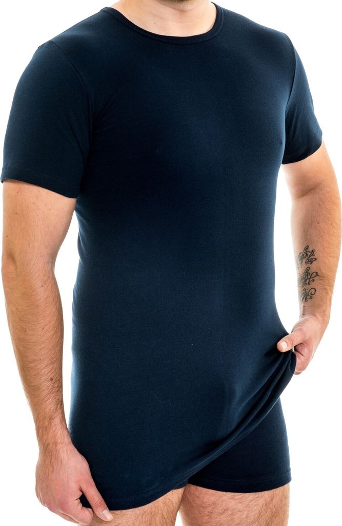 HERMKO 3847 Herren extralanges kurzarm Shirt (+10cm) Unterhemd mit 1/4 Arm aus 100% Baumwolle (Feinripp), Größe:D 6 = EU L, Farbe:marine