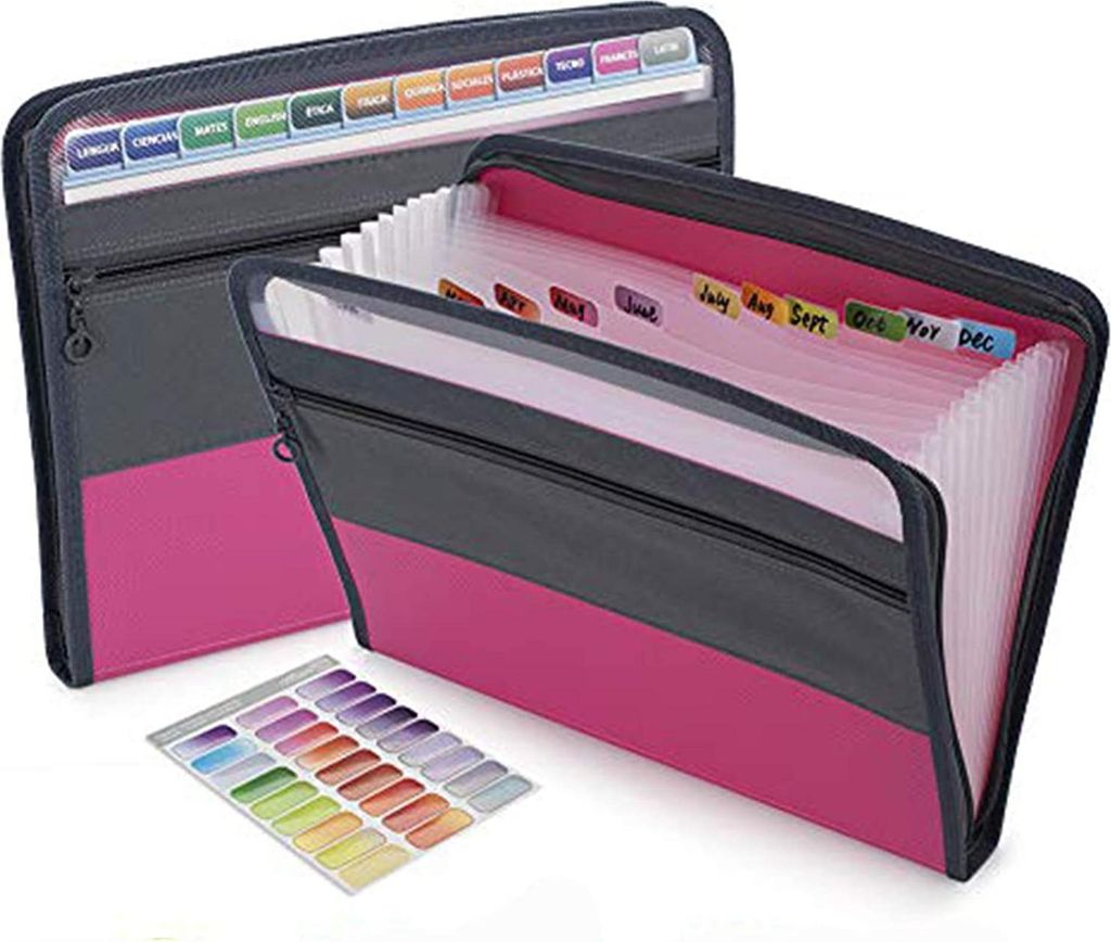 Fächermappe mit 13 Fächern und Klebeetiketten, Akkordeon-Ordner, Dokumenten-Organizer, Fächermappe mit Reißverschluss und Reißverschluss, Akko...
