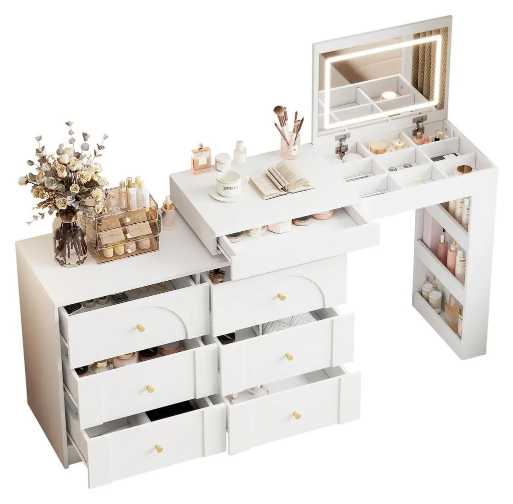 Coiffeuse avec miroir LED pour coin maquillage et espace bureau