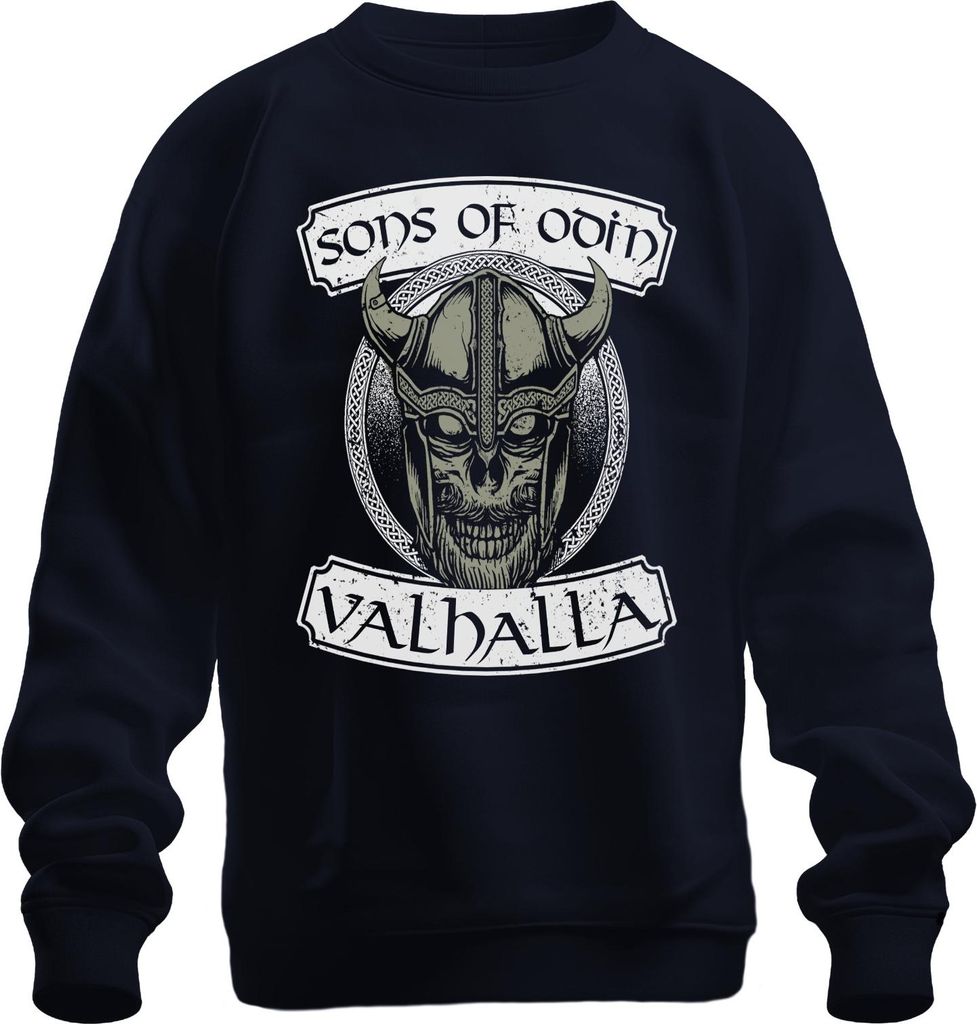 Sons of Odin Valhalla Wikinger Krieger Totenkopf Nordisch Uni Sweatshirt Pullover, Navy, 3XL