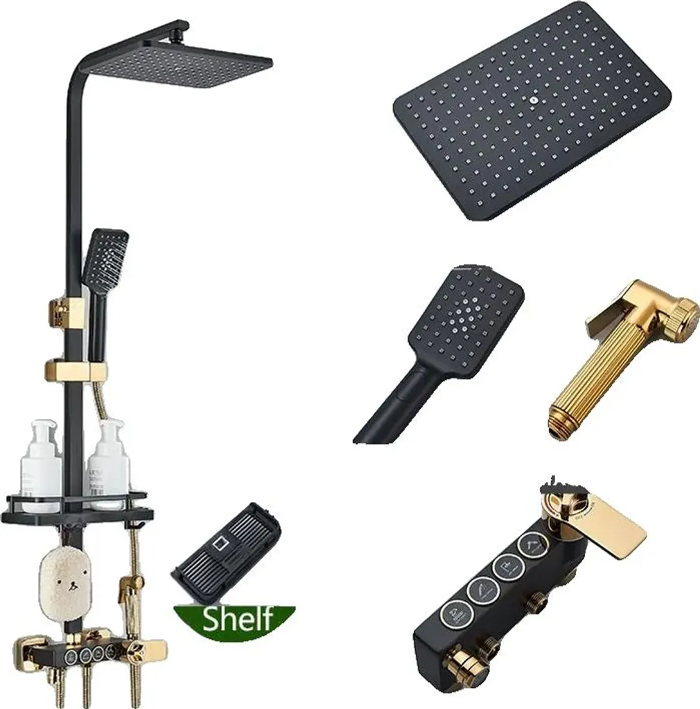 Rubinetto Termostatico Oro Nero A4-2 | Miscelatore Doccia Parete Lusso