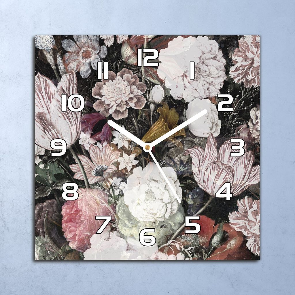 Deko Glasuhr Wanduhr 30x30 Blumen Kunst Vintage Quarz Küchenuhr Bürouhr