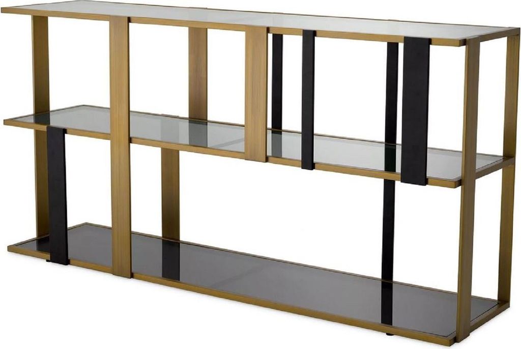 Casa Padrino Luxus Regalschrank Messing / Schwarz / Grau 178 x 44 x H. 89,5 cm - Rechteckiger Wohnzimmer Schrank - Büro Schrank - Wohnzimmer Möbe...