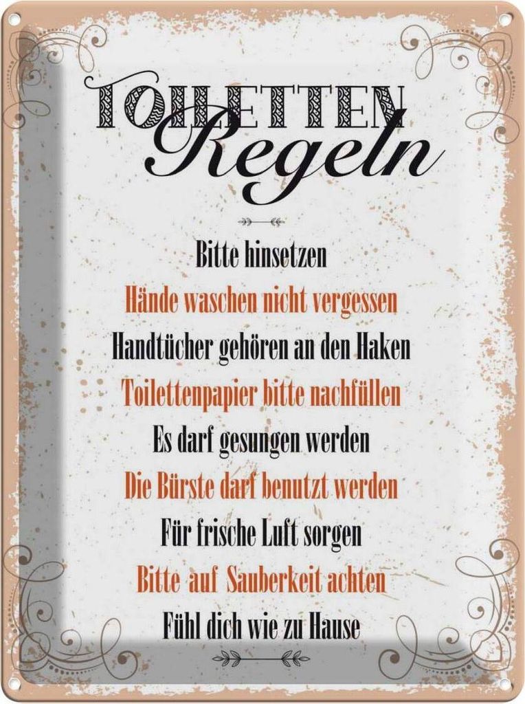 vianmo Blechschild 40x30 cm Toilletten Regeln darf gesungen Warnschild Hinweisschild Sicherheit Vorsicht