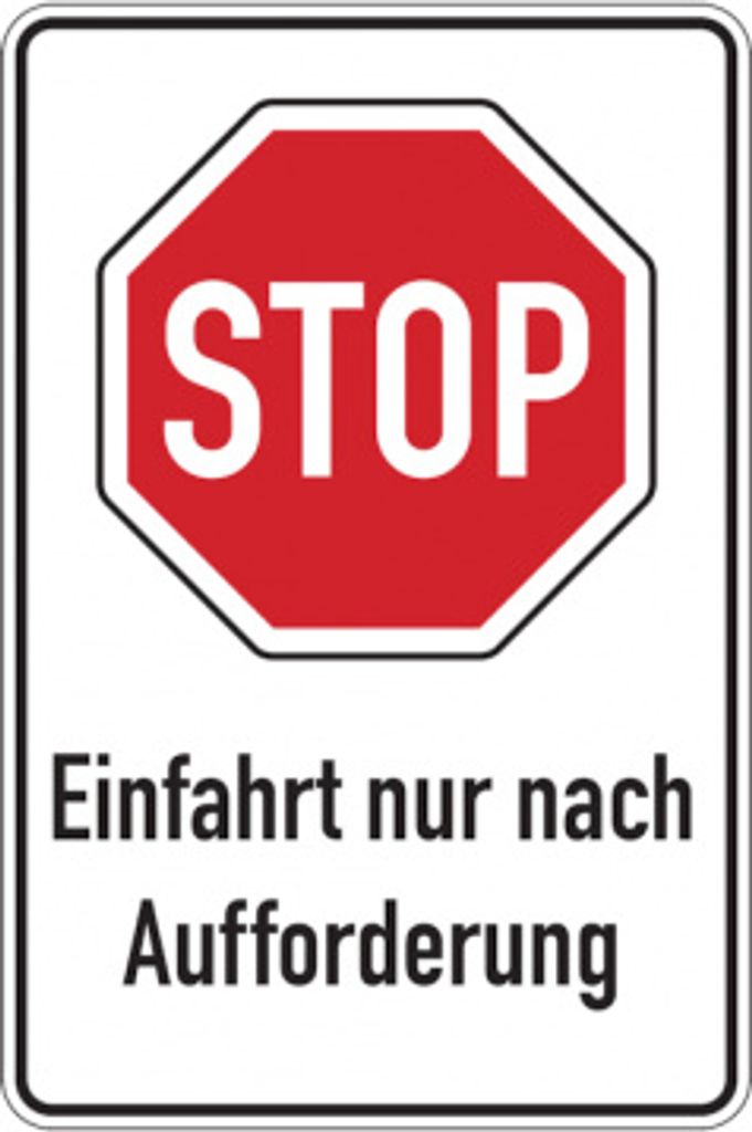 Dreifke Parkplatzschild, STOP Einfahrt nur nach Aufforderung, 900x600mm, Alu...