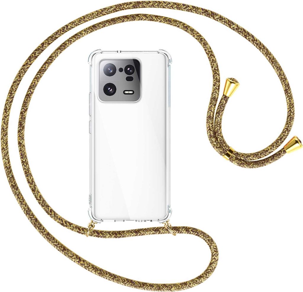 Handykette Backcover-Schutzhülle mit Band (Metall goldfarben) für Xiaomi 13 Pro (6.73'') - braun+beige