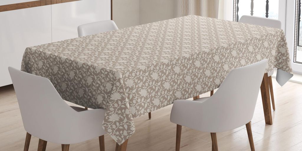ABAKUHAUS Blumen Tischdecke, Blättern Sie Art-Antike-künstlerische Frühlings-Blüten und Blätter mit Weinlese-Effekt, 140 x 240 cm, Kakao und S...