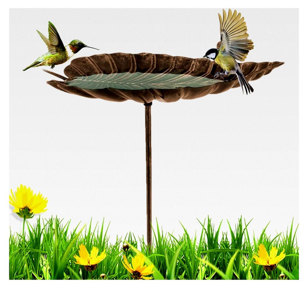 Vogelbad aus Metall auf Stange | Blattförmiger Wasserspender für die Vogelbeobachtung