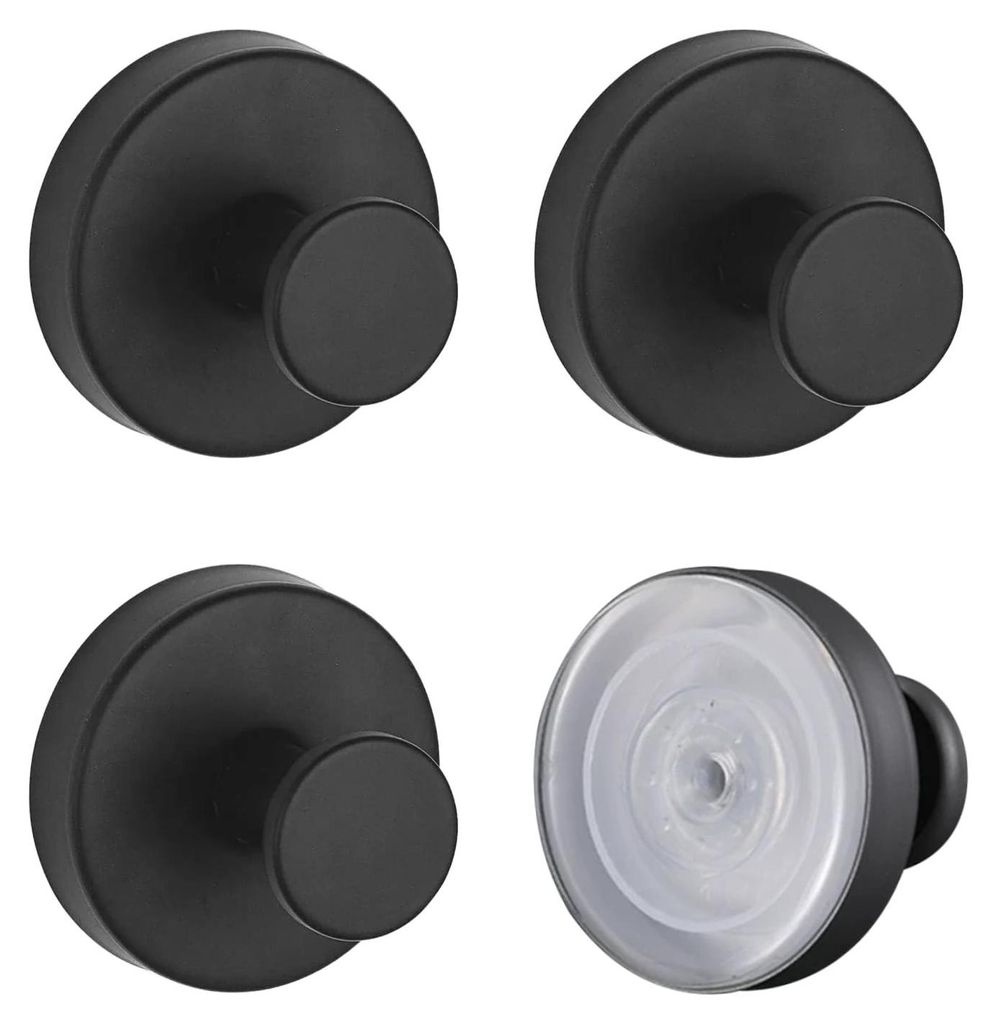 4 Saugnapfhaken, extra starke Saugnäpfe, Bademantelhaken, schwarze Saugnäpfe, Saugnapfhaken mit Gewinde, Handtuchhaken, für Badezimmer, Küche, ...