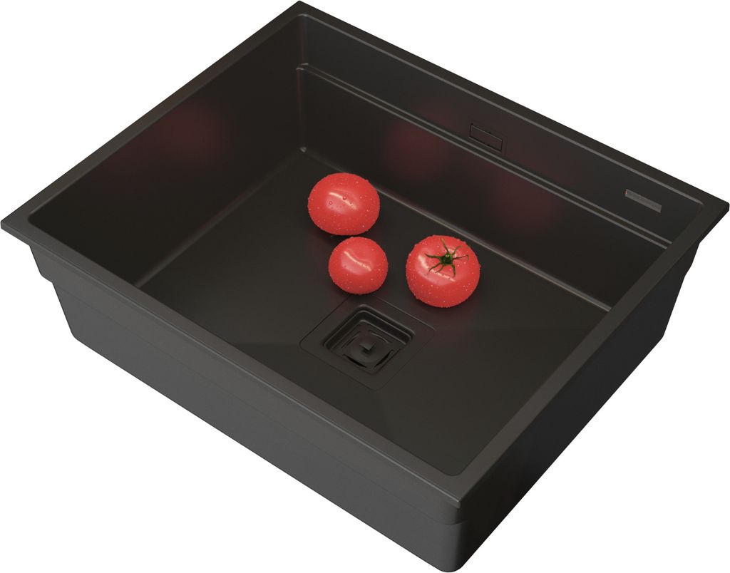 Granitan | Granitspüle EPIR 60 - Schwarz - Einbau- und Unterbauoption - Quadratischer Syphon