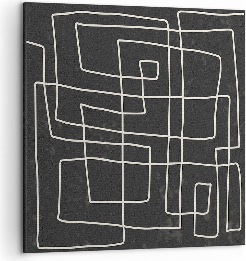 Bild auf Leinwand - Leinwandbild - Einteilig - Schwarzweiß Labyrinth Linie - 50x50cm - Wand Bild - Wanddeko - Wandbilder - Leinwanddruck - Bilder ...