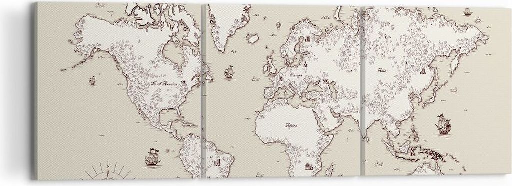 Bild auf Leinwand - Leinwandbild - Karte Welt Klassiker Kontinente - 120x40cm - Wand Bild - Wanddeko - Leinwanddruck - Bilder - Kunstdruck - Leinwa...