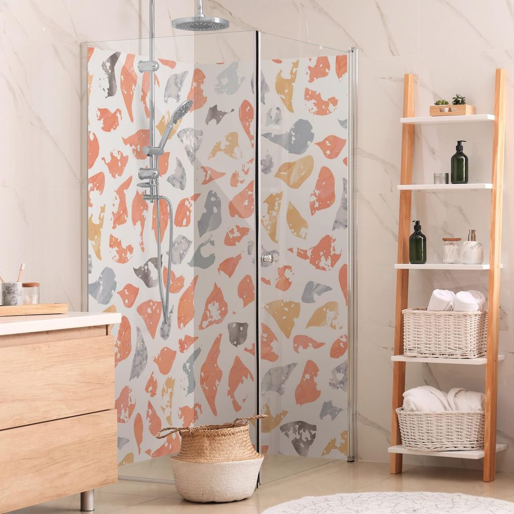 Duschrückwand Muster selbstklebend - 0.35 mm Wandpaneel wasserfest Design rosa Marmoroptik Badrückwand fugenlos Smart matt 90x200 cm