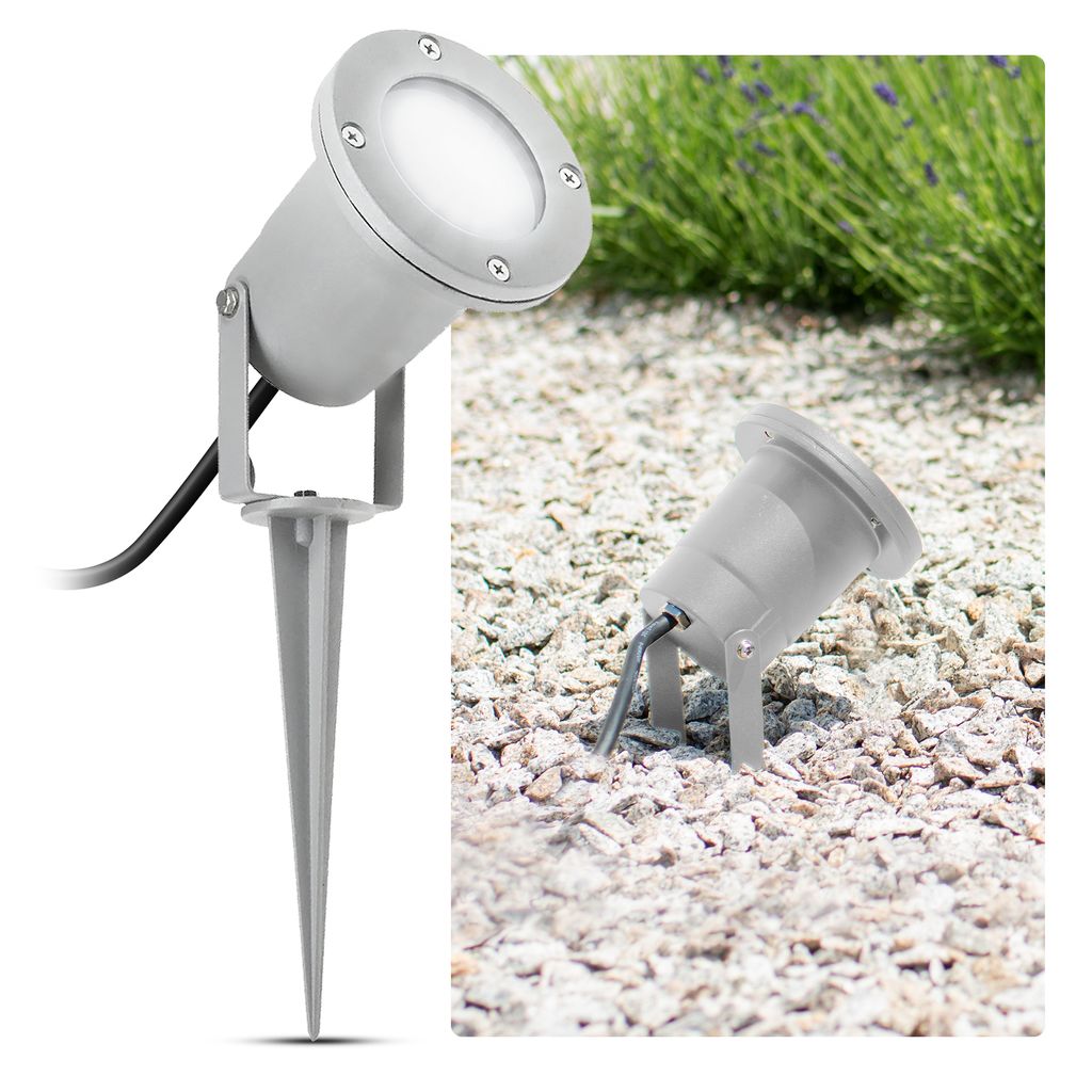 LED Spot Garten Strahler mit Erdspieß für außen in grau - Produktbild 