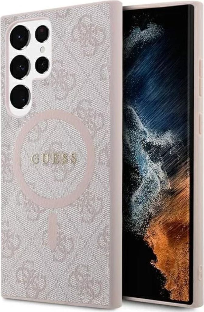 Guess GUHMS24LG4GFRP S24 Ultra S928 pink hardcase 4G Collection Leder Metal Logo MagSafe Schutzhülle