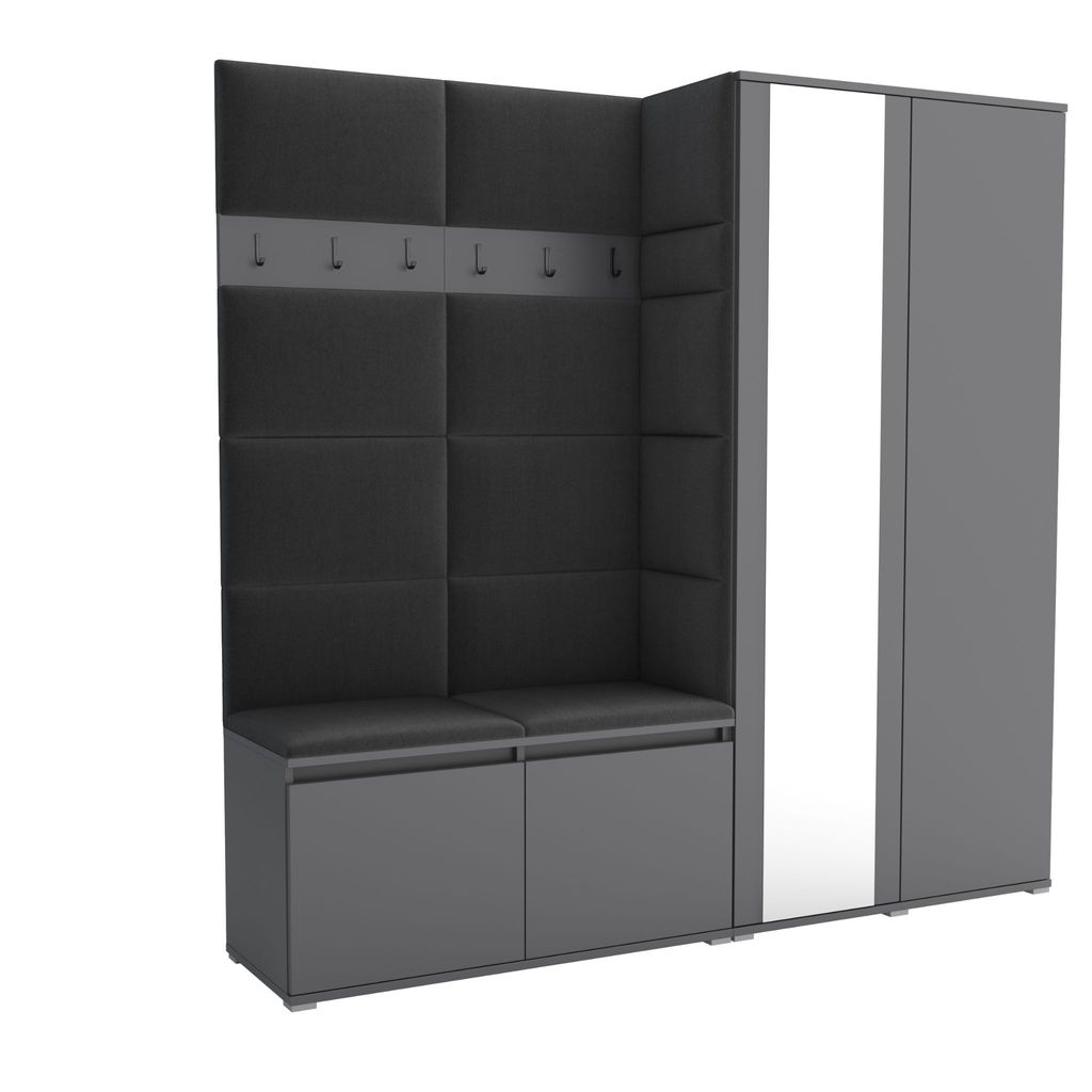 Garderobe LUTON – Farbe: Anthrazit, 40x190x186 cm, Garderobeschrank, Garderoben-Set, Ideal für Flur und Eingangsbereich, Kleiderschrank mit Spiegel
