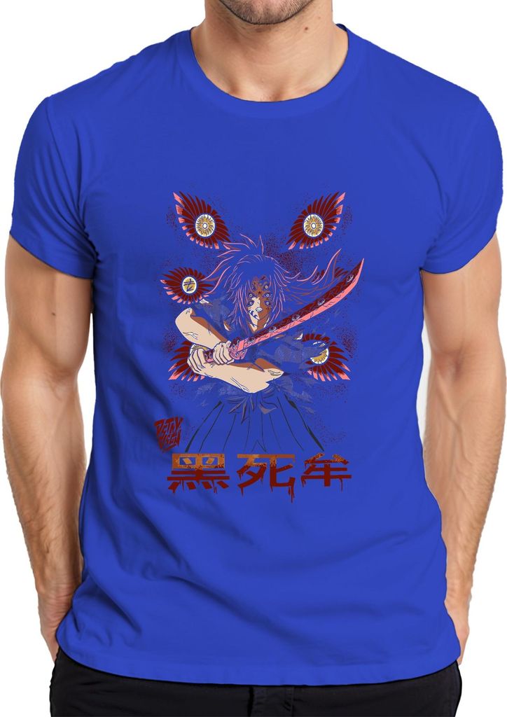 Anime Dämon Samurai Katana rote Klinge blutig düster Herren T-Shirt, Blau, S