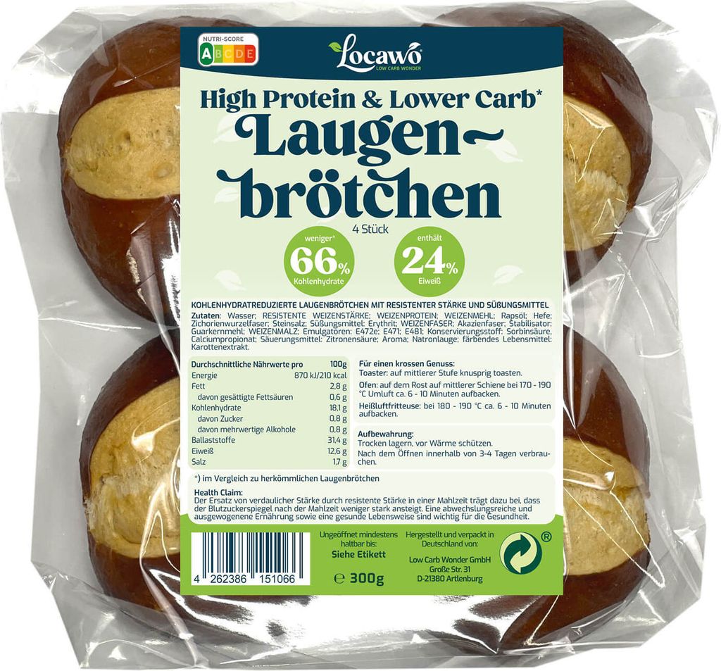 Locawo High Protein & Low Carb* Laugenbrötchen 300g Produktbild 