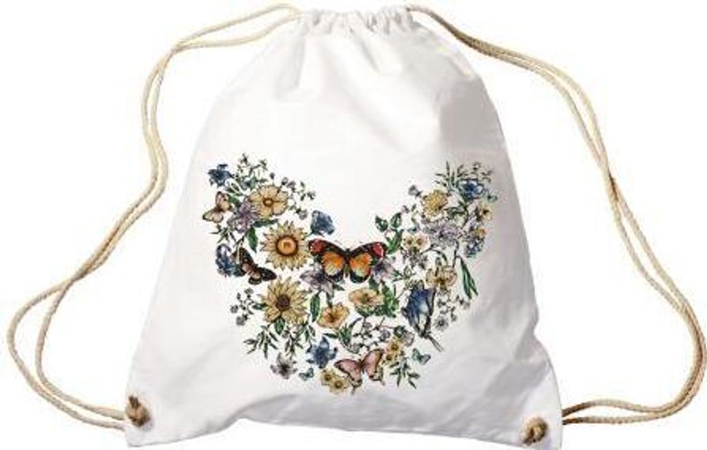Trend-Bag Turnbeutel Sporttasche Rucksack mit Print -Blumen und Schmetterlinge - TB65321 Color - weiß