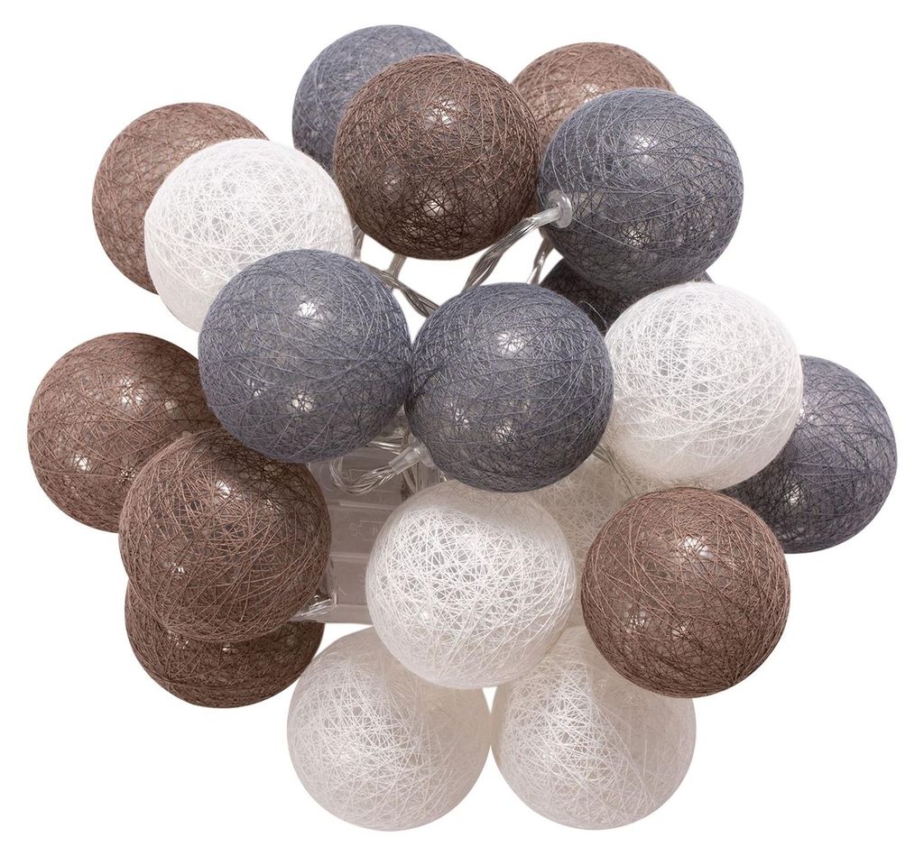 Lichterkette AMICI mit 20 Kugeln in weiß/grau/braun, Produktbild 