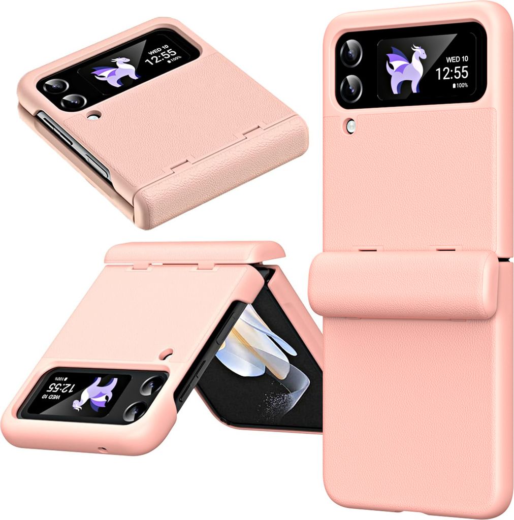 Handyhülle für Samsung Galaxy Z Flip 4 5G mit Displayschutz Scharnierschutz Kratzfest Stoßfest Hülle Pink