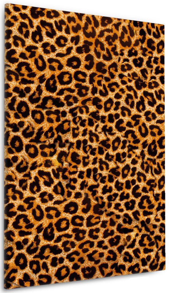 Wallario Premium Leinwandbild Leopardenmuster in orange schwarz in Größe 60 x 90 cm