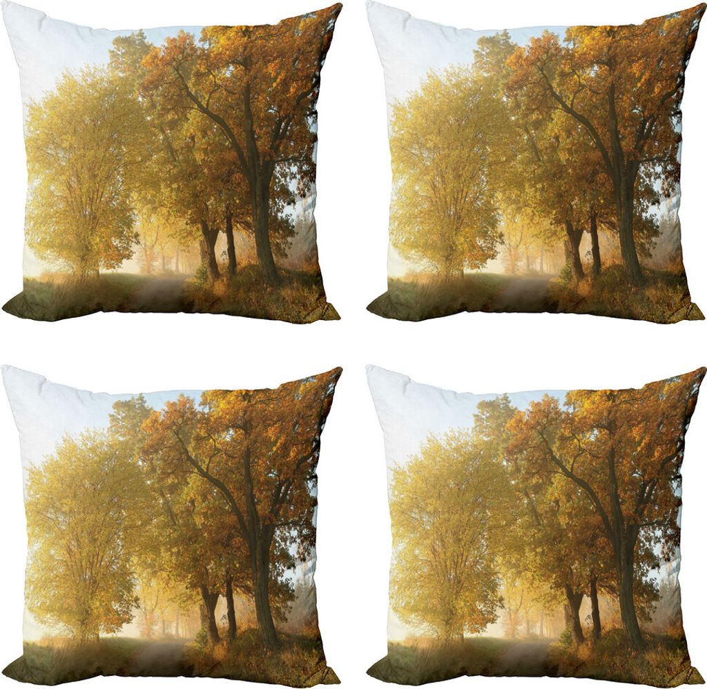 ABAKUHAUS Fallen Kissenbezug Set (4 Stück), Herbst-Morgen Scenic, Moderner Doppelseitiger Digitaldruck, 45 cm x 45 cm, Grün Gelb
