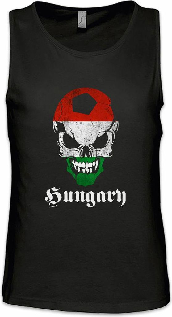 Urban Backwoods Classic Hungary Football Soccer Skull Flag, Ärmelloses T-Shirt, Farbe: Schwarz, Größe: M