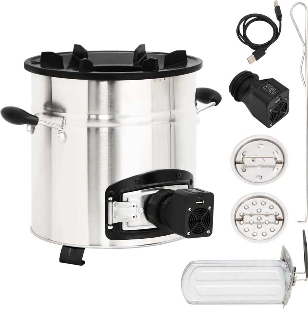 Ankonbej Camping-Holzofen mit USB-Gebläse Silbern 35,5x26x28cm Edelstahl