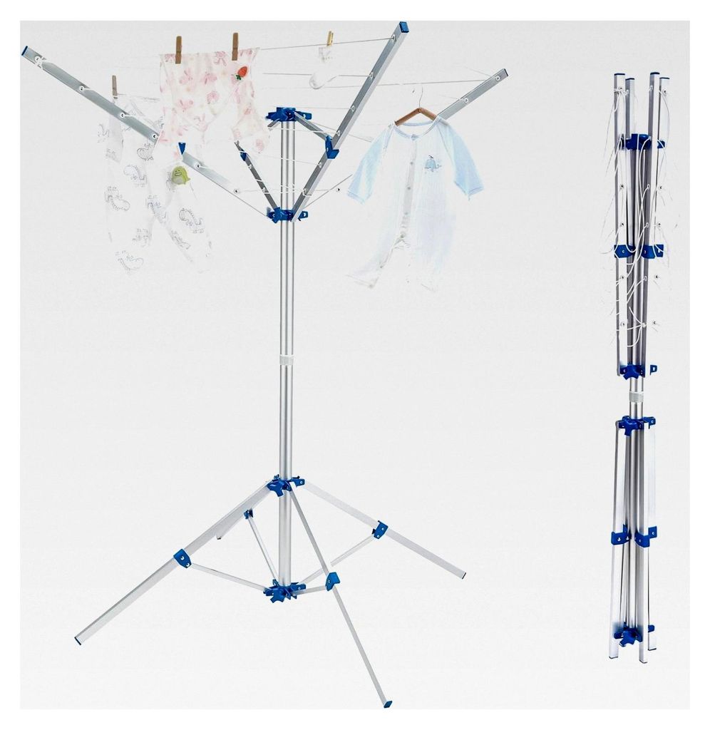 Wäschespinne 15 m mit Leineneinzug für saubere Wäsche, faltbar, 4 Arme, Outdoor Wäscheständer mit 4 stabilen Standbeinen, 142 x 142 x 160 cm a...