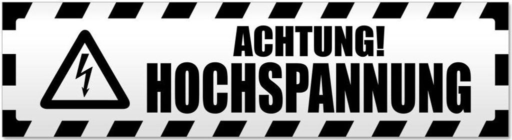 Kiwistar - Autoaufkleber - Schwarz - 45 x 12 cm - Achtung Hochspannung gestreift - Hinweis Aufkleber Sticker für Auto, Kfz, Fahrrad, PKW, LKW