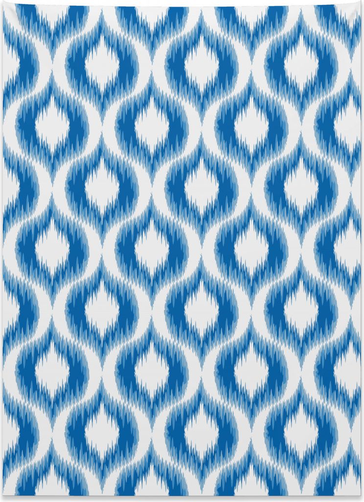 Abakuhaus Blau Weiss Wandteppich, Verschwommene Damast-Motive aus Weiches Mikrofaser Stoff Kein Verblassen Klare Farben Waschbar, 110 x 150 cm, Wei...