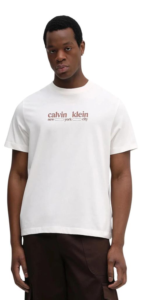 Calvin Klein Jeans SS 30S WHSL CK NYC Herren T-Shirt Beige : Größe - S Größe: S