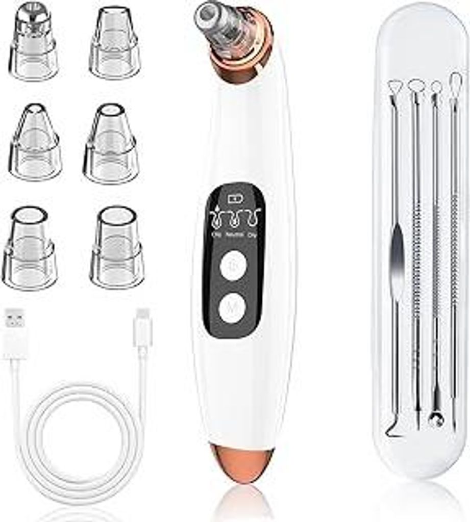 JICICUXI Mitesserentferner Porenreiniger Porensauger Gesicht Elektrisch mit 3 Saugstufen 6 Köpfen, LCD Display, Vakuumsauger zur Gesichtsreinigung...