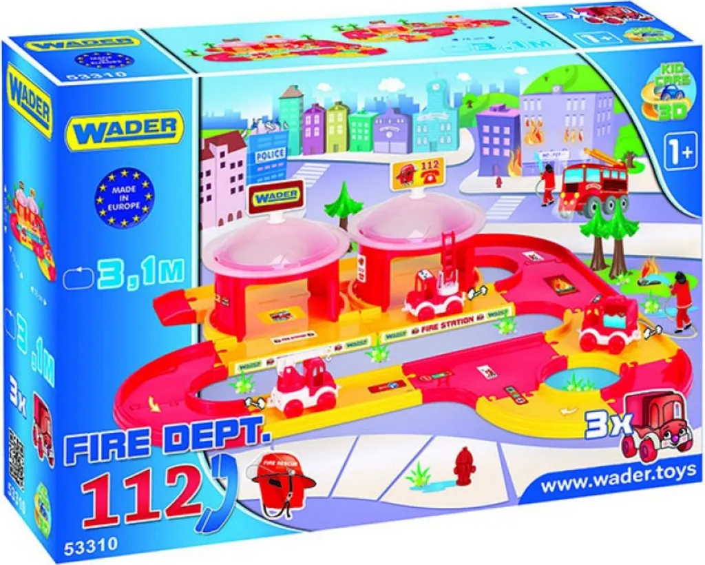 Station de pompiers Wader 53310 robuste avec garage et 3 mini camions