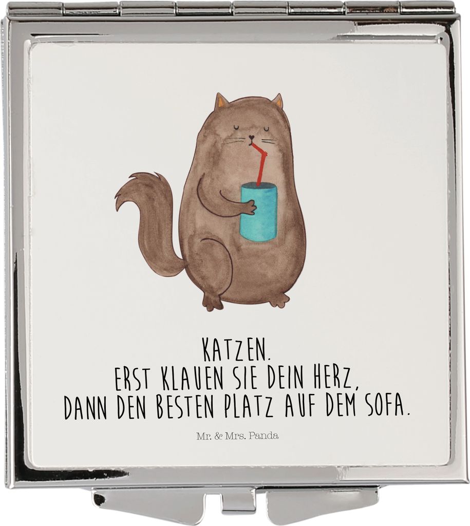 Mr. & Mrs. Panda Kleiner Spiegel Katze Dose - Weiß - Geschenk, Bezaubernd, Cats, Quadratischer, Handspiegel, Schminkspiegel klein, Katzen, Herz, T...