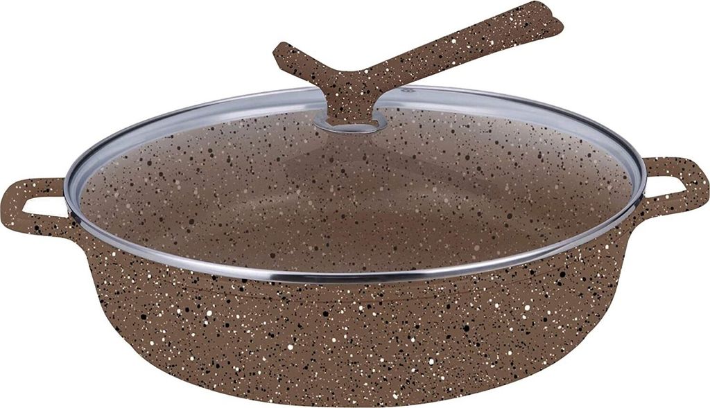 HQ Premium Bräter Servierpfanne mit Granit Keramikbeschichtung 3 Liter 28cm Durchmesser - Griff mit Design