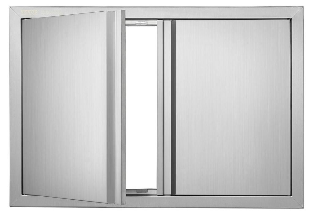 BBQ Access Door, 710x482 mm Double Outdoor Kitchen Door, Stainless Steel Flush Mount Door, Wall Vertical Door with Recessed Handles , for BBQ Islan...