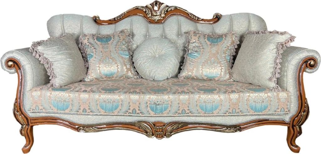 Casa Padrino Luxus Barock Sofa Hellgrün / Braun / Gold - Prunkvolles Wohnzimmer Sofa mit elegantem Muster - Barock Wohnzimmer Möbel