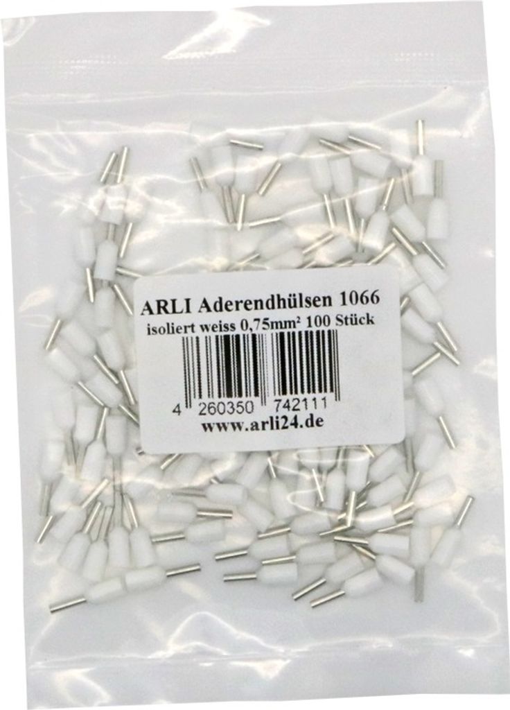 100x ARLI Aderendhülsen isoliert weiss 0,75 mm²