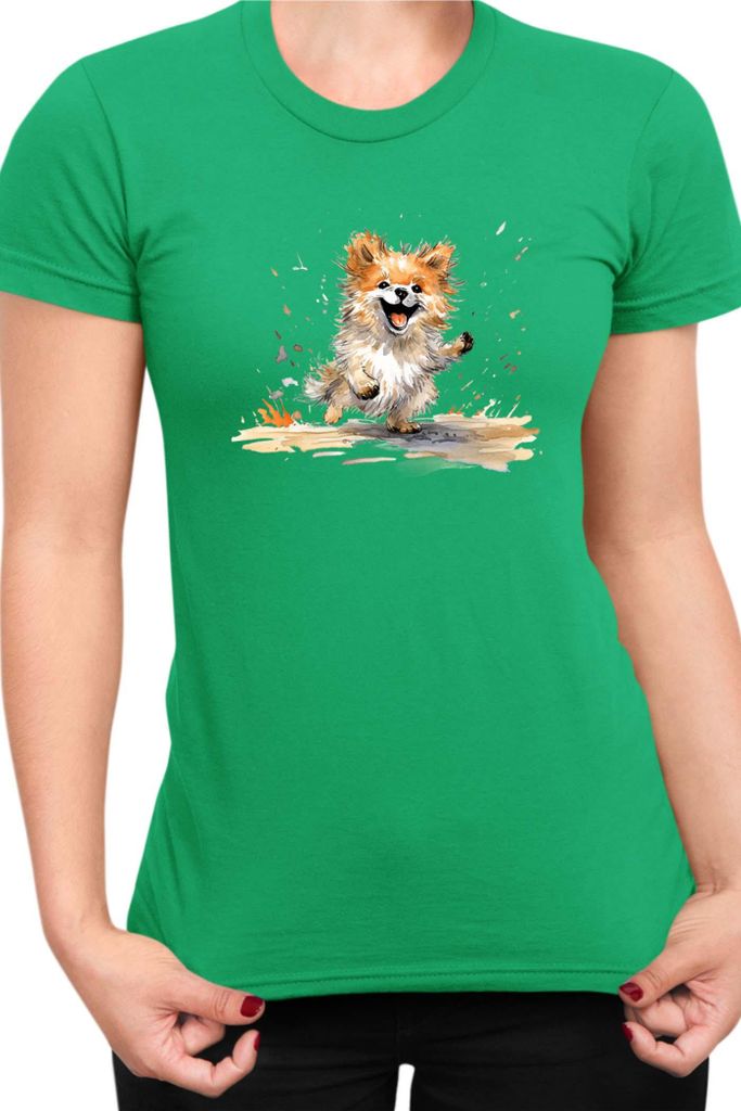Damen T-Shirt Funny Dogs Breeds Pomeranian Dog Breed, Lady S / Grün