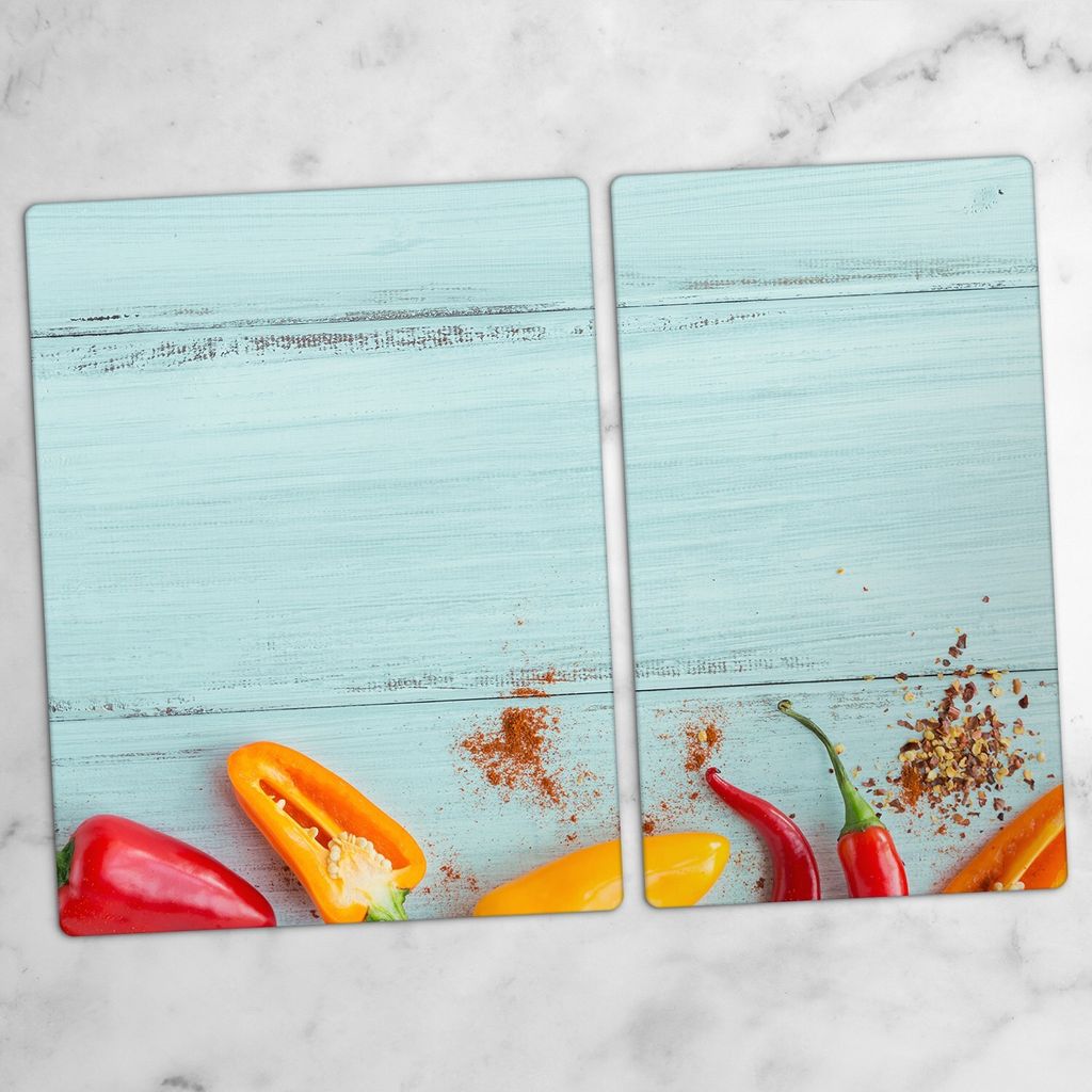 Glas-Herdabdeckplatten Glaskeramikkochfeld-Abdeckung Spritzschutz Schneidebrett Zweiteilige Glas 70x52 cm Obst Holz