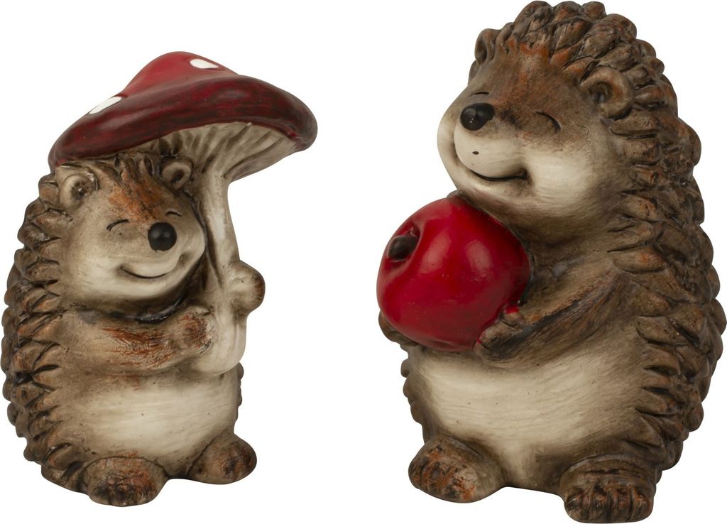 6 Stück Igel Figuren mit Apfel oder Fliegenpilz 11-12 cm Produktbild 